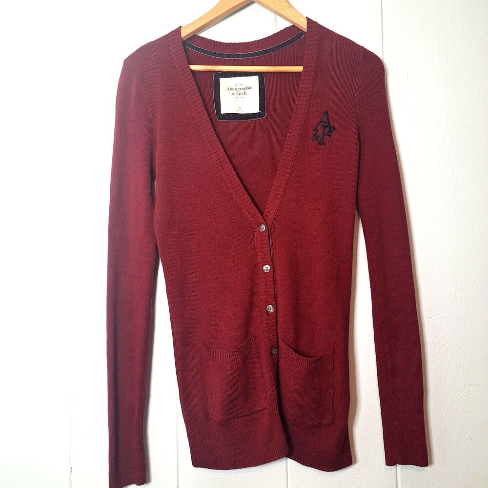 Abercrombie A-F Burgundy Long Sleeve Cardigan Medium Y2K Academia Goth preppy